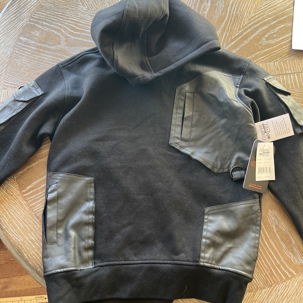 Copper Rivet Size 10 Hoodie Black With Black Pockets Cotton/Poly New With Tags